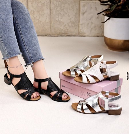 Comfort leather low heel velcro sandals