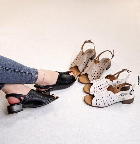 Block Heel Slingback Sandal جلد طبيعي 100%